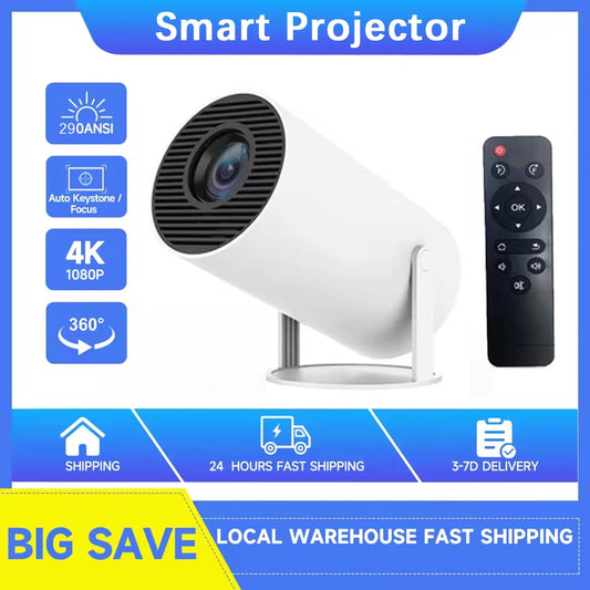 2026 HY300 Portable Projector — 4K-Compatible, Android 11, WiFi 6, Bluetooth 5.0, Home Cinema & Outdoor