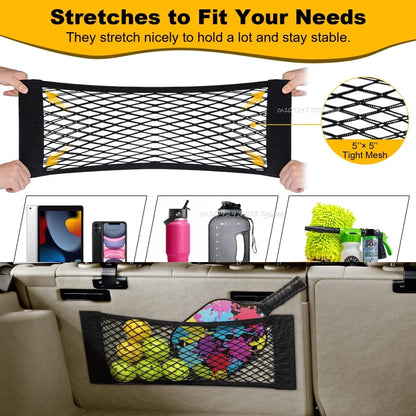 Car Storage Net Stretchable Mesh Pocket Net Magic Elastic Sticker Universal Rear Mesh Trunk Seat Bag Pocket Cage Auto Organizer