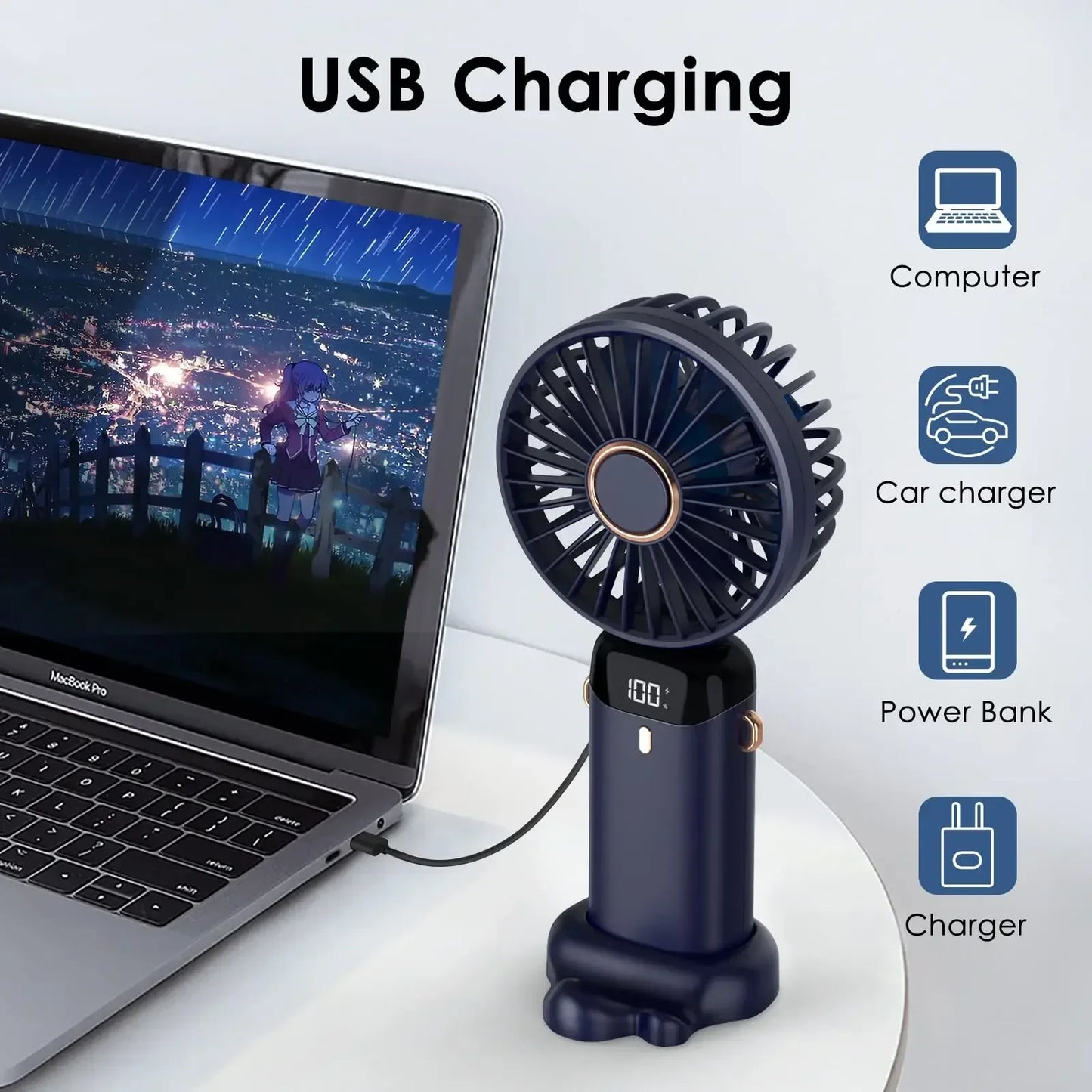 SwiftHaven neck-hanging portable fan in use