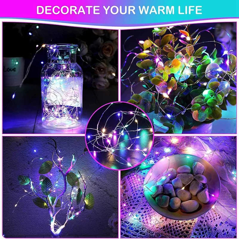 SwiftHaven LED string lights glowing at night